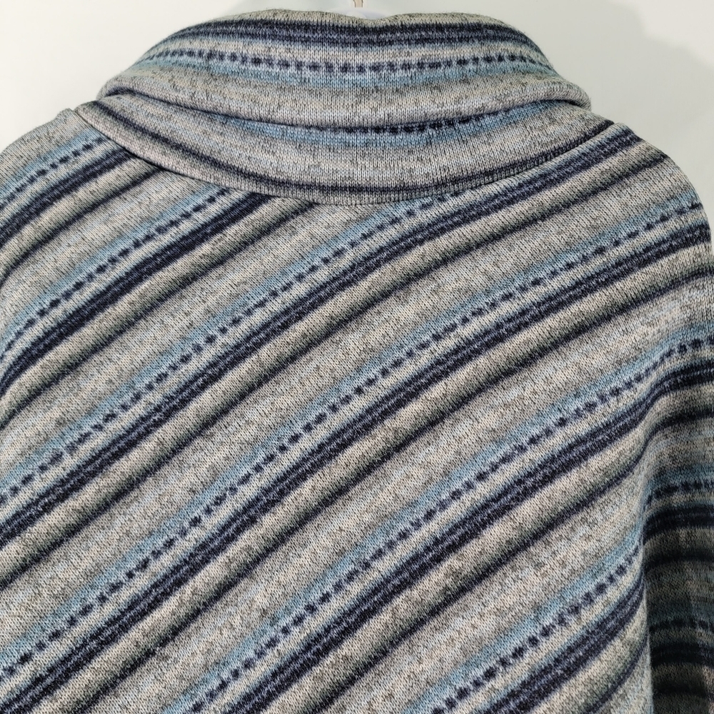 Women's Southwestern Boho Blue/Gray Striped Turtleneck Poncho One Size Fringed - Picture 7 of 10